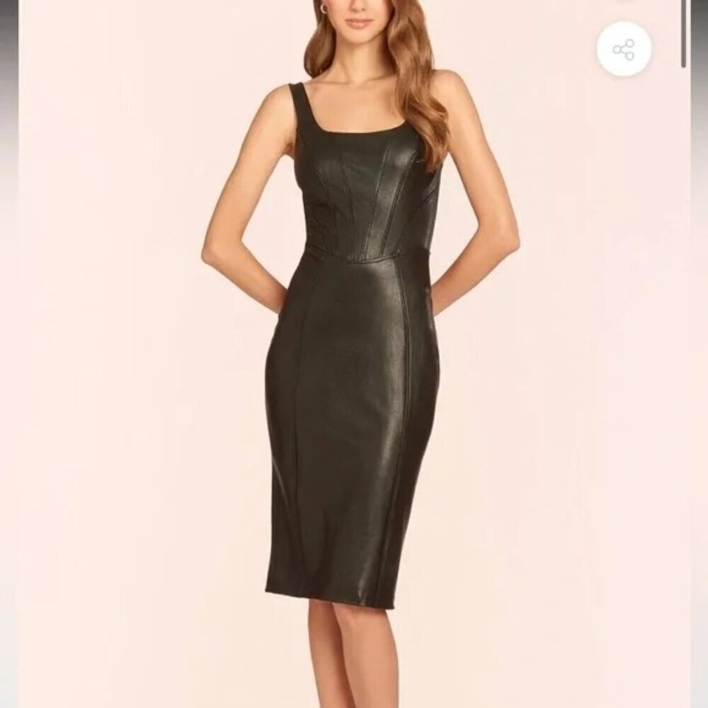 NEW Amanda Uprichard Pittito Midi Dress Black Faux Leather Lined Size XL